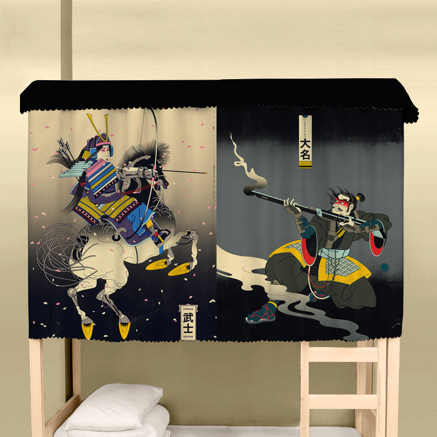 床帘黑暗领主东洋浮世绘江户武士大名学生宿舍寝室上下铺遮光蚊帐