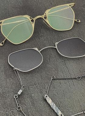 纯钛多边形夹片太阳镜可配眼镜链