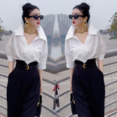 轻奢高级感POLO白色百搭衬衫 欧洲站春秋新款 气场强大干练气质女装