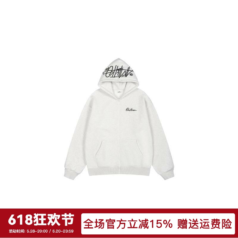 RECOLETA x OKET联名款 美式高街复古字母LOGO手绘涂印花开衫卫衣