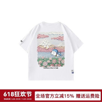 doraemon夏日油画印花圆领