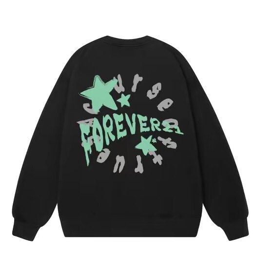 FOREVER21【Star星系列】星星涂鸦Logo宽松情侣连帽外套男女同款