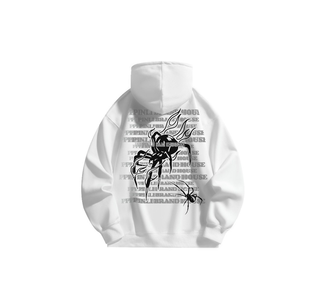 品立 渐变幻影Logo字母蜘蛛图案印花连帽套头休闲宽松卫衣 情侣款