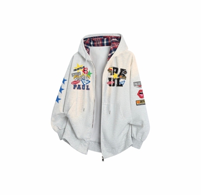 保罗.科斯特洛美式高街趣味星星字母连帽格开衫子卫衣 男女同款