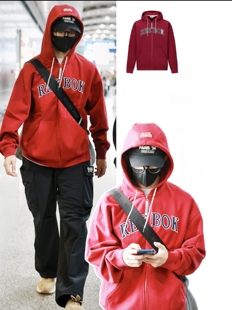 黄子弘凡同款美式复古街头字母印花连帽拉链长袖开衫卫衣男女同款