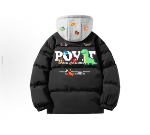 男女 高街外套小恐龙字母印花面包棉服 保罗科斯特洛 假两件美式