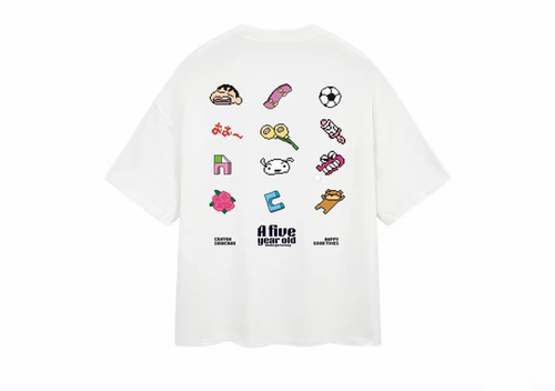 Crayon Shinchan蜡笔小新 卡通像素印花美式圆领短袖T恤 男女同款