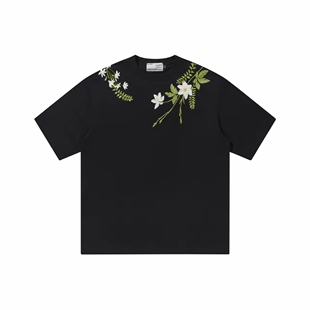 男女同款 HAVR T恤 高街字母植物花卉圆领套头透气落肩短袖 美式