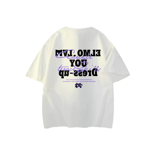 WORK 美式高街学院风撞色签名背面字母印花宽松短袖T恤 男女同款