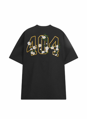 404MOB GANG美式复古山茶花印花重磅圆领宽松休闲短袖T恤男女同款