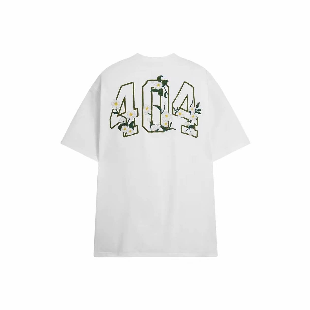 404MOB GANG 美式复古茉莉花数字印花圆领落肩短袖T恤 男女同款