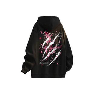 男女同款 高街植物花卉樱花水墨爪痕图案印花连帽卫衣 美式 罗宾H