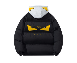 保罗.科斯特洛 美式高街黄眼小怪兽印花连帽加厚棉服外套男女同款