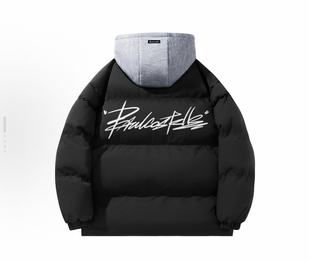 保罗.科斯特洛 假两件连帽面包棉服 工艺简约印花艺术签名字母美式