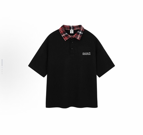 Crayon Shinchan蜡笔小新 卡通字母小标拼接领短袖Polo衫 男女