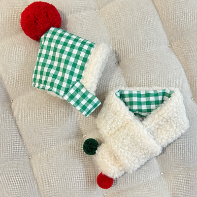 羊羔毛宠物帽子约克夏无毛德文保暖帽子围脖布偶美卡猫狗冬暖套装