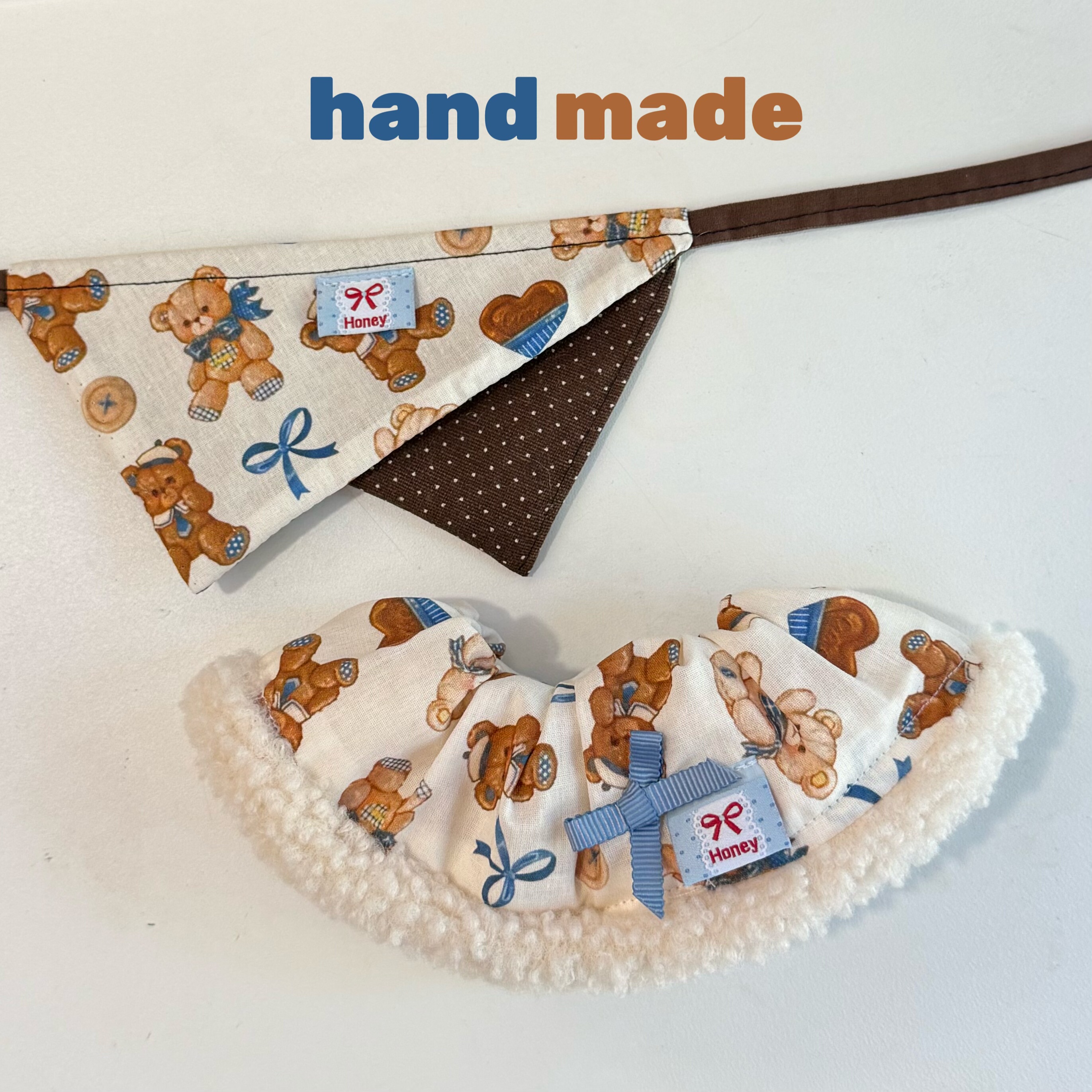 补丁小熊宠物口水巾德文约克夏保暖脖套布偶比熊围兜猫狗围脖围巾