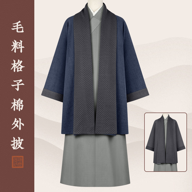 毛料僧服秋冬季保暖禅修开衫大衣外套长款出家师父居士棉上衣棉袄