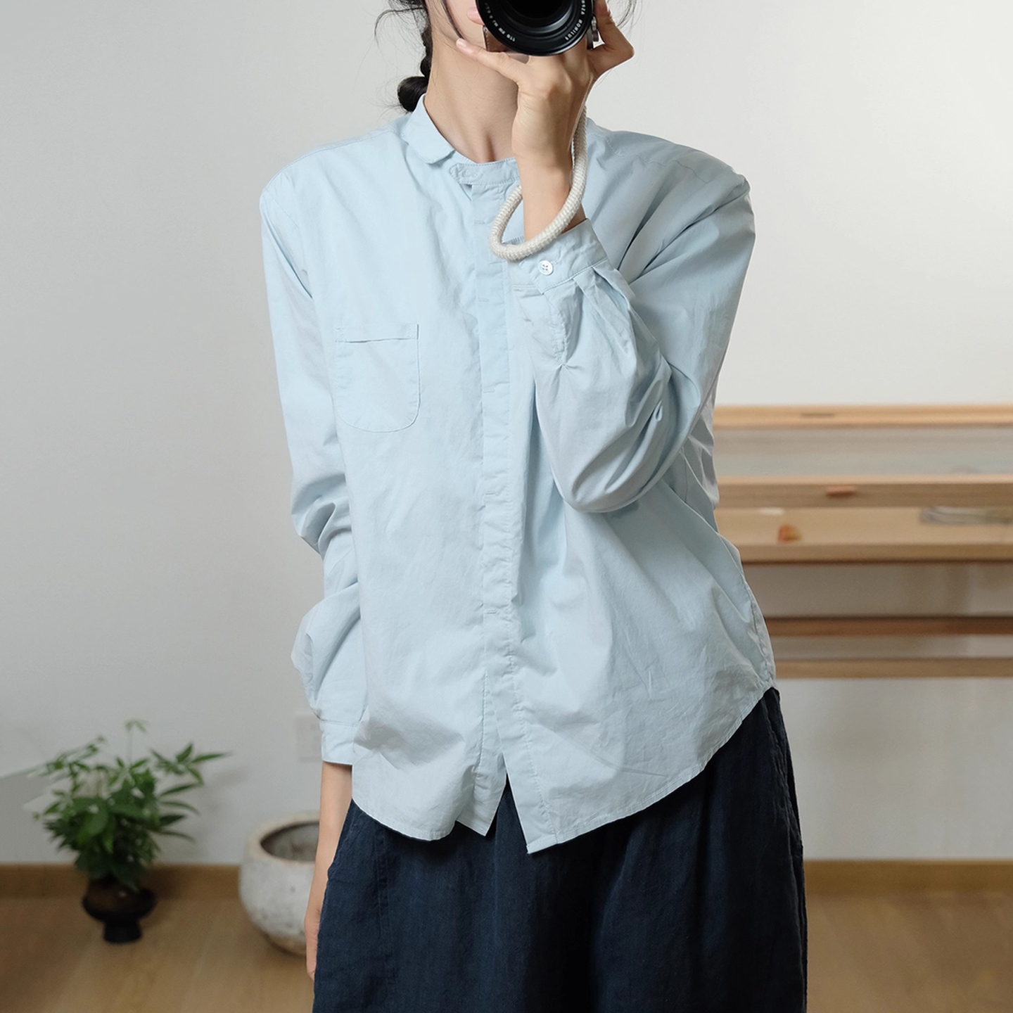 韩版宽松纯棉加绒衬衫短外套女冬