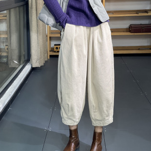 加厚灯芯绒休闲灯笼裤 古与色冬季 条绒九分裤 松紧腰宽松大码 女 韩版