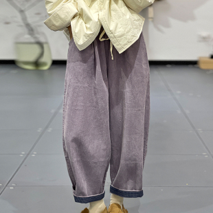 百搭松紧高腰灯芯绒哈伦裤 古与色冬季 休闲长裤 简约宽松大码 女 韩版