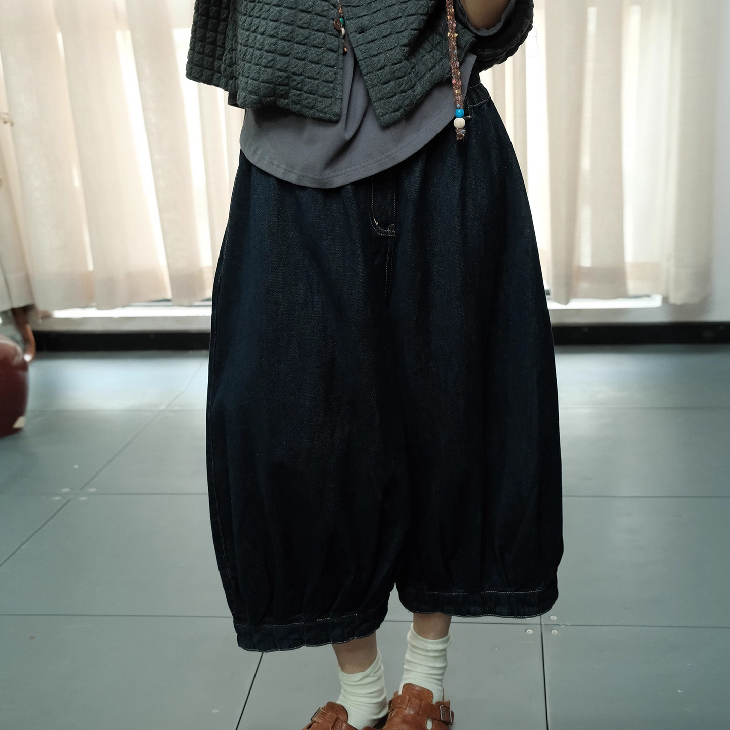 秋季新品韩版时尚潮流个性百搭松紧腰宽松百搭棉牛仔休闲老爹裤女