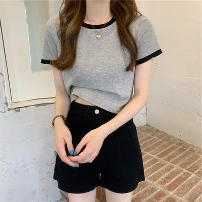 黑色短袖T恤女装夏季ins