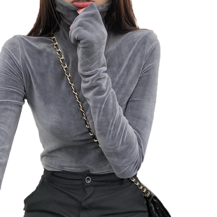 2024秋冬季新款金丝绒高领加厚打底衫女加绒内搭长袖t恤保暖上衣