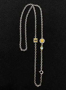 【藏玺物与悟/缘】S925纯银镶嵌彩宝扎基拉姆银链子60cm藏式百搭