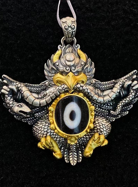 藏式S925纯银镶嵌天珠大鹏鸟吊坠