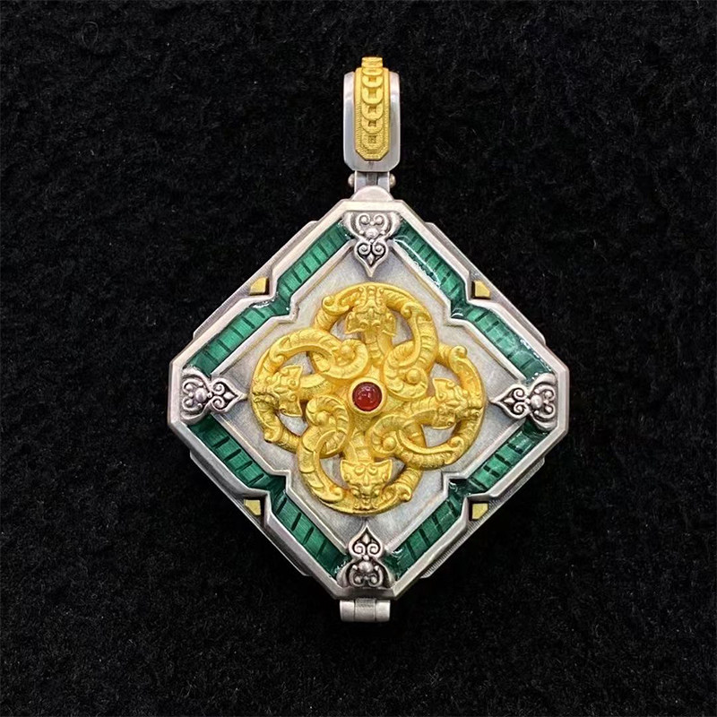 【藏玺物与悟/缘】S925银五路财吊坠民族风精工细琢四方纳米挂坠