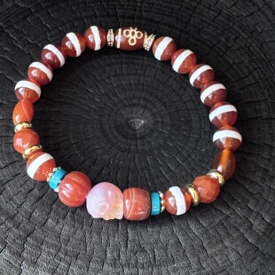 【藏玺】天珠玛瑙多宝手串粉糯尸陀林药师珠手链手串 多样性发货