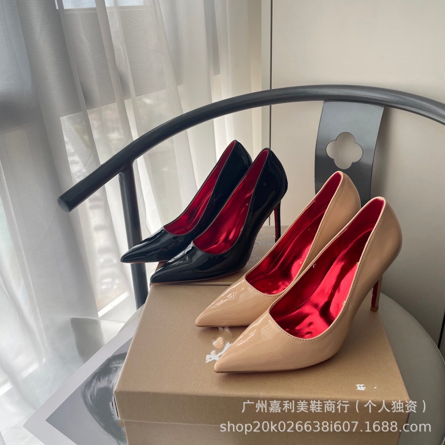 裸色水钻红底时尚全包细高跟鞋女尖头浅口性感气质百搭高级不累脚