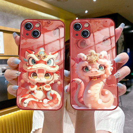 2025蛇年手机壳适用oppofindx7红色本命年x6卡通x5/r17女reno12/11/10/9真我realme12pro/GT大师版neo6se玻璃
