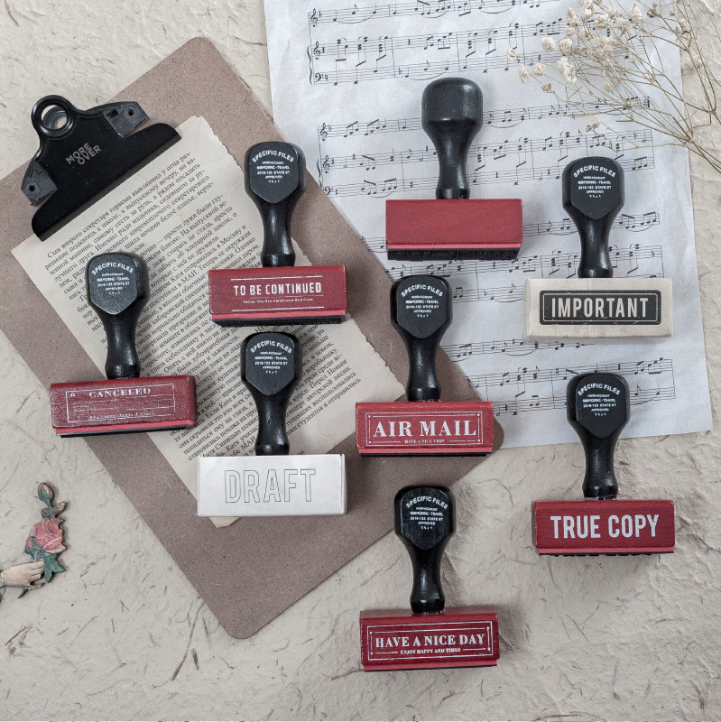 复古航空 限定文件古董木柄印章手帐diy装饰标记邮戳木质印章