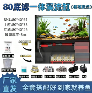 客厅小型鱼缸带过滤金鱼底滤一体水族箱桌面金晶超白玻璃网红鱼缸