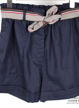 茗苒2022夏韩范百搭显瘦松紧腰阔腿裤苎麻休闲裤卷边短裤女裤子潮