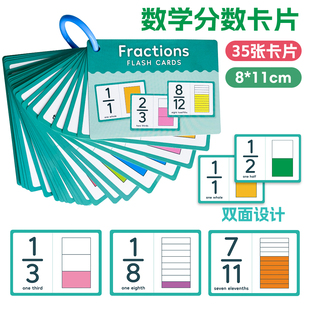 小学数学分数卡认知卡分数学习分子分母英文分数表达闪卡一年级