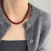 新中式 风红玛瑙串珠项链元 宝扣2024新款 大米饰品 爆款 高级锁骨链