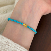 大米饰品 新中式 国风复古绿松石拼黄水晶手链串珠轻奢小众手串女