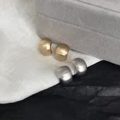 S925银针耳钉简约冷淡风豆豆C型金属拉丝气质个性 耳环女复古港风