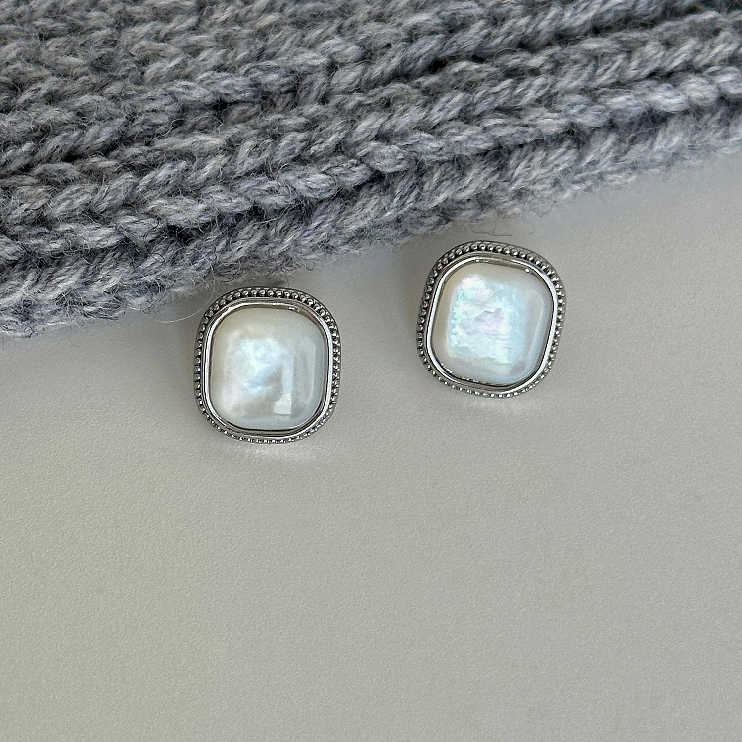 925银针耳钉几何方形百搭通勤