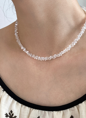 大米饰品】超仙项链ins风轻奢多切面亮白水晶项链小众锁骨链颈链