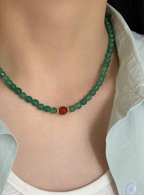 大米饰品】绿色串珠项链新中式国风小众高级锁骨链女2025新款爆款