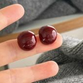 大米饰品 925银针秋冬滴釉酒红色显白圆球耳钉日常通勤耳环耳饰