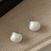 大米饰品 925银针复古小银豆耳钉金属拉丝几何半圈高级感ins耳环