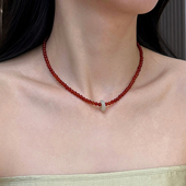 和田玉平安扣红玛瑙串珠项链2024新款 大米饰品 新中式 锁骨链高级