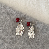 大米饰品 一款 两戴波光粼粼红色流苏叶子耳环显脸瘦气质耳饰耳坠