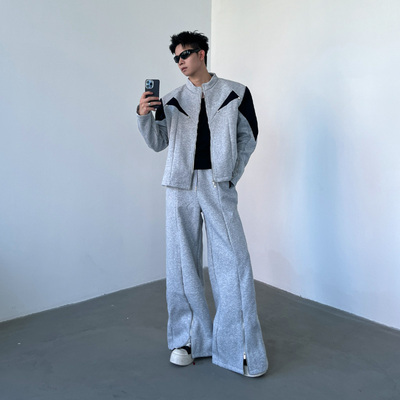 撞色立领拼接钉珠解构两件套装