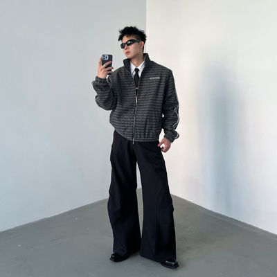 小众设计千鸟格解构金属拼接夹克